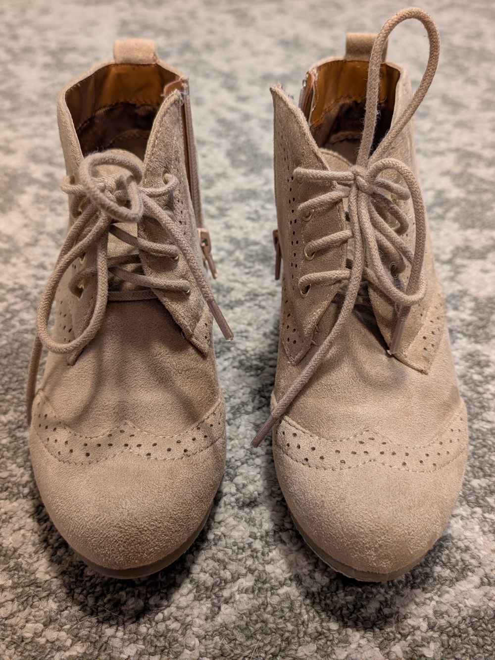 Beige Suede Lace-Up Women's Wedge Boots